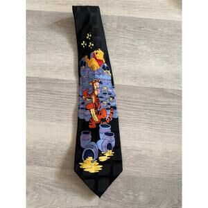 Disney Men's‎ Necktie Winnie the Pooh and Tigger Too Black Polyester